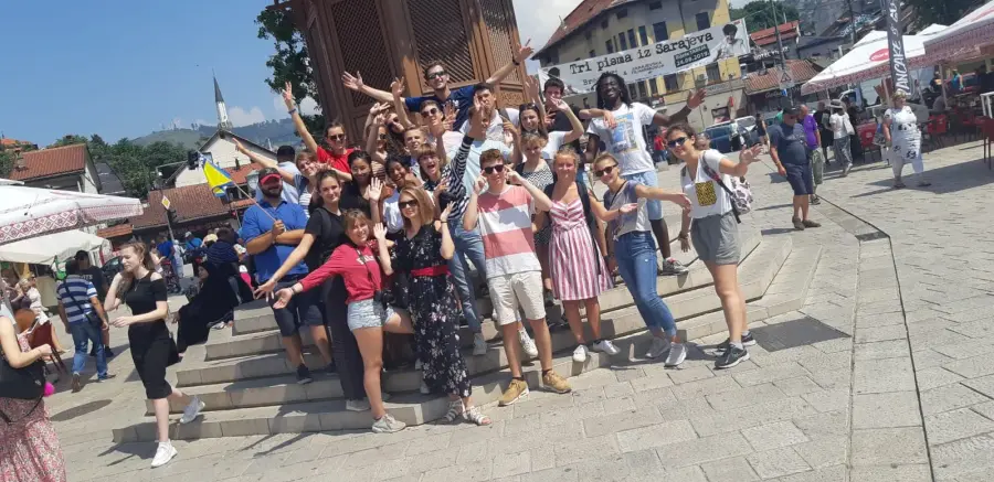 A happy moment after the tour with our guests in front of Sebilj Fountain, one of the most famous landmarks in Sarajevo’s Old Town.