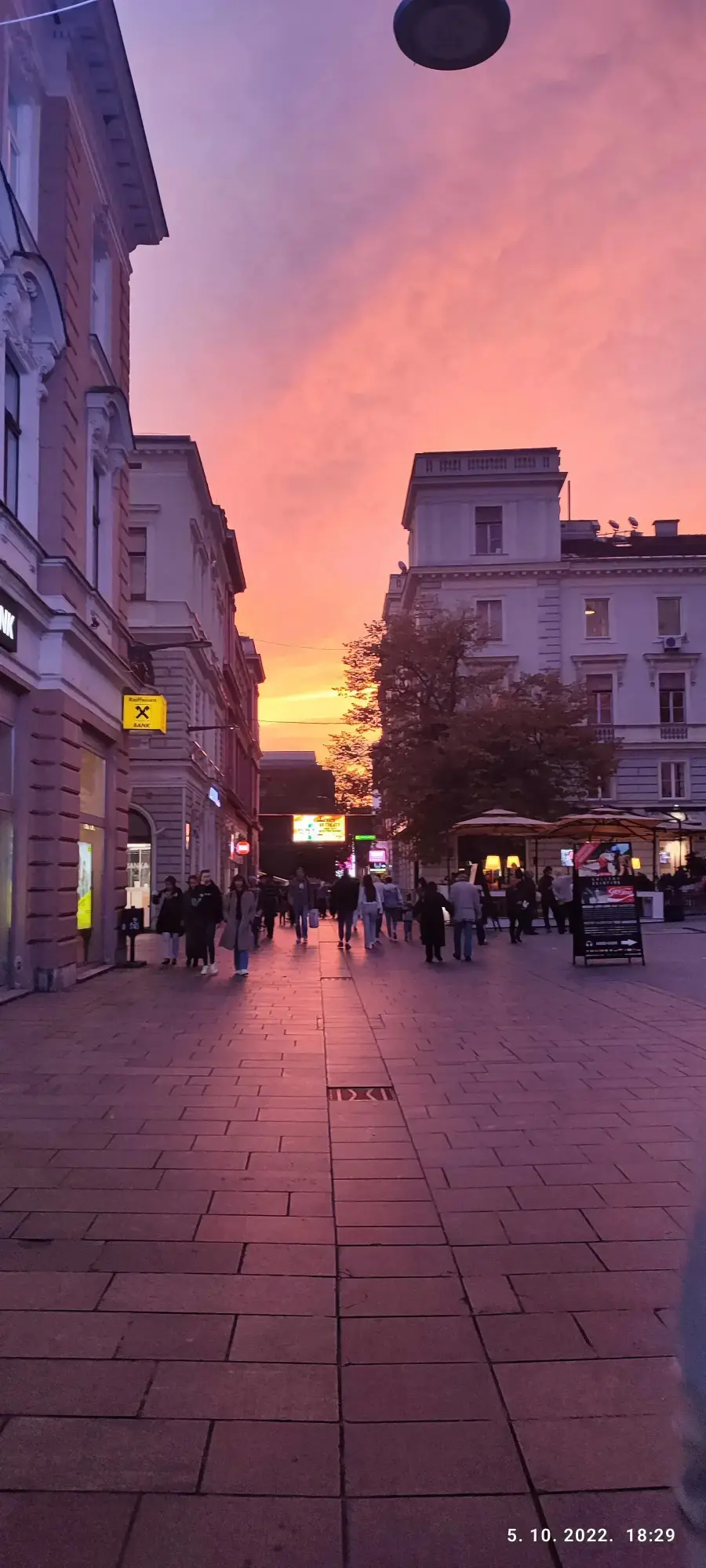 Sunset view showing the contrast of Sarajevo’s architecture, where different historical layers meet in the heart of the city.