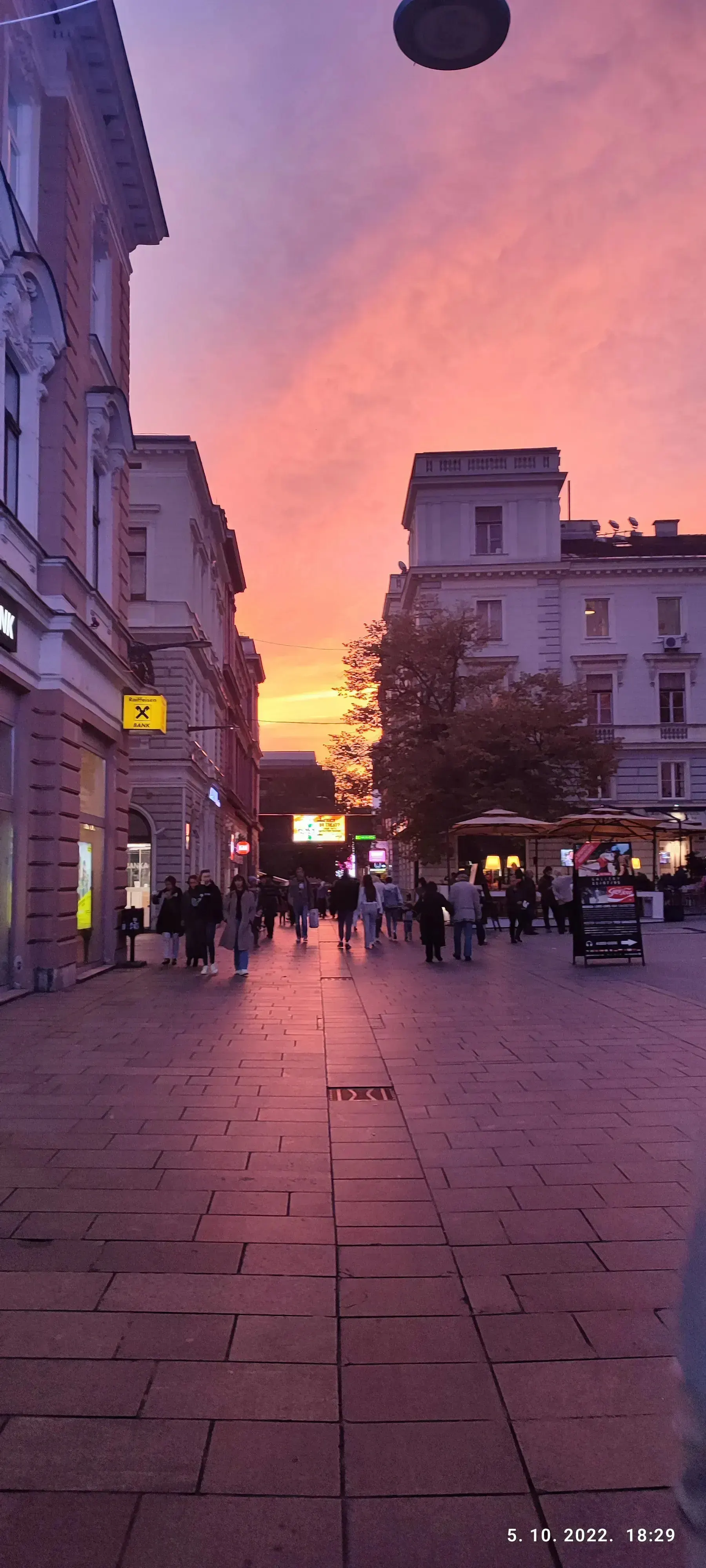 Sunset view showing the contrast of Sarajevo’s architecture, where different historical layers meet in the heart of the city.