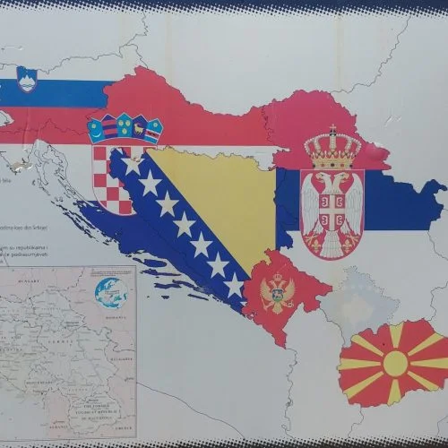 Map of the former Yugoslav republics, displayed at the Sarajevo Tunnel of Hope Museum.